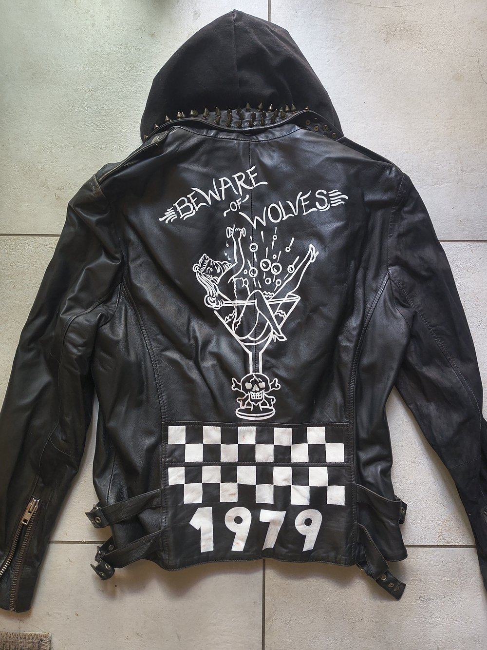 Custom OAK NYC leather Studded Punk Jacket. M